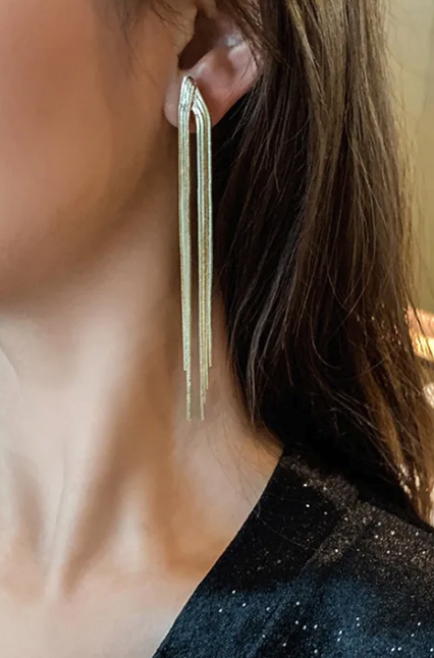 Line Chain Long Tassel Stud Earrings