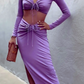 Lavender Crop Top Midi Skirt Set